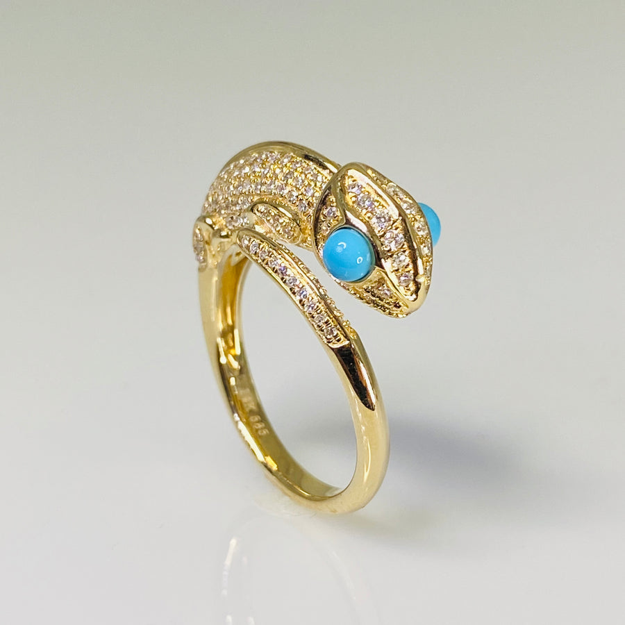 14K Yellow Gold Turquoise and Diamond Chameleon Ring 0.40/0.40ct