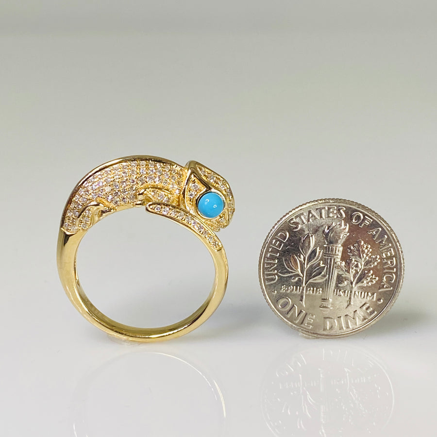 14K Yellow Gold Turquoise and Diamond Chameleon Ring 0.40/0.40ct