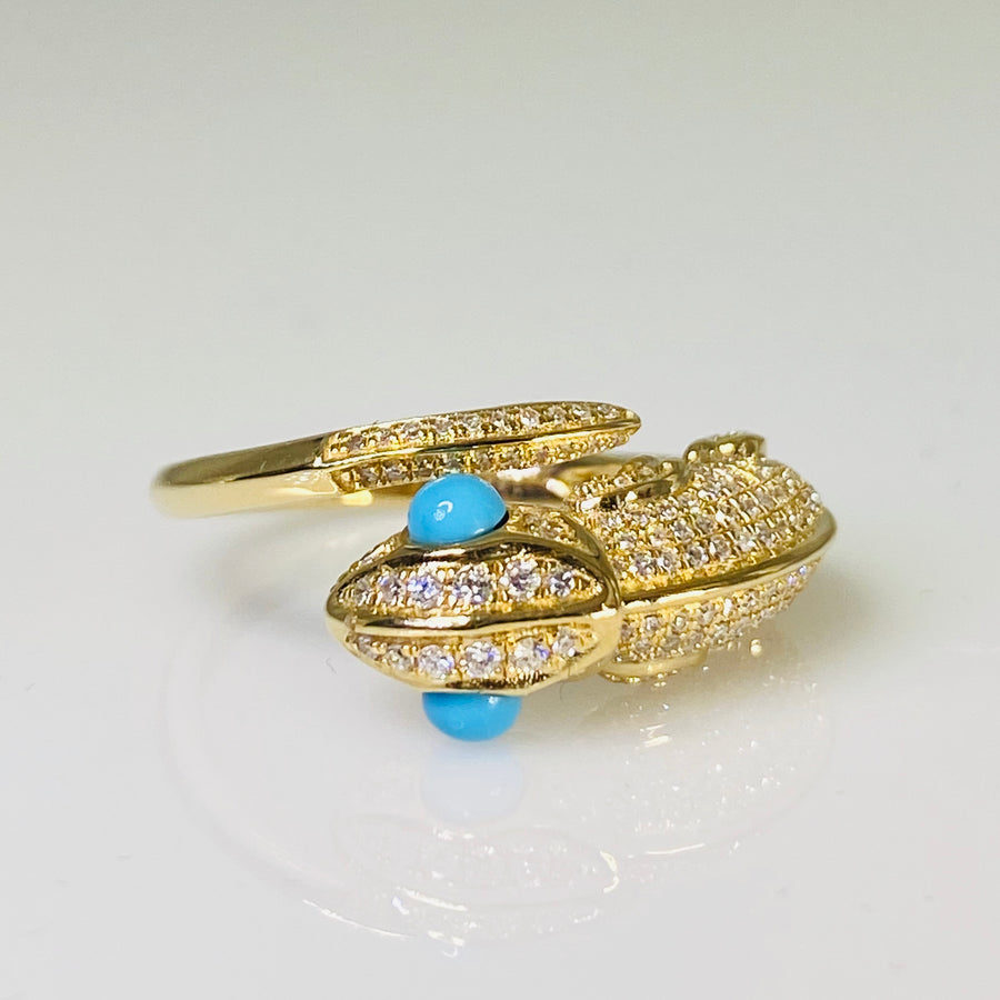 14K Yellow Gold Turquoise and Diamond Chameleon Ring 0.40/0.40ct