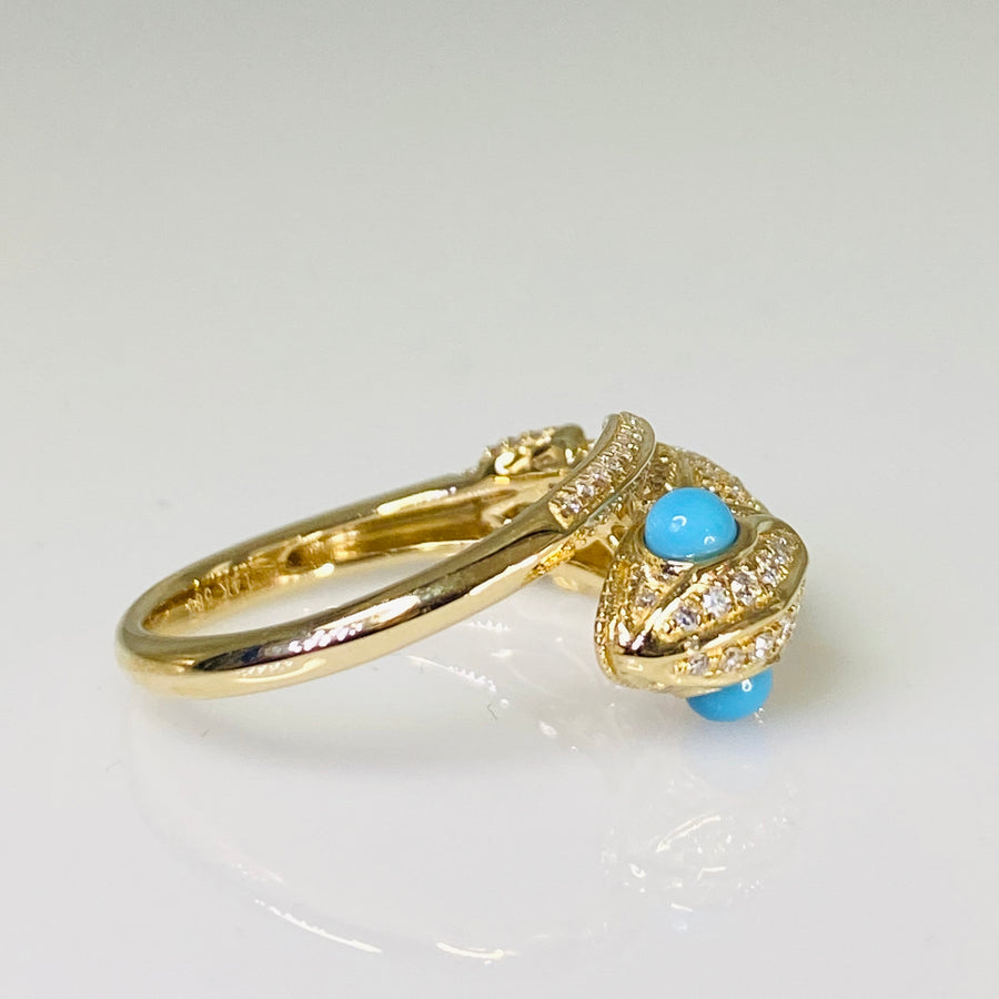 14K Yellow Gold Turquoise and Diamond Chameleon Ring 0.40/0.40ct
