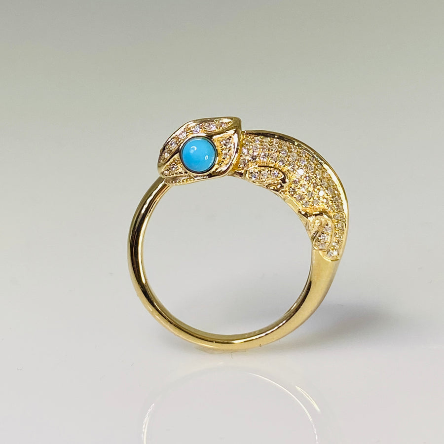14K Yellow Gold Turquoise and Diamond Chameleon Ring 0.40/0.40ct