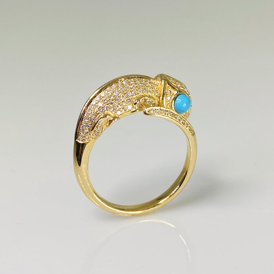 14K Yellow Gold Turquoise and Diamond Chameleon Ring 0.40/0.40ct