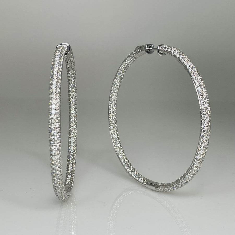 14K White Gold Pave Diamond Hoop Earrings 5.50ct