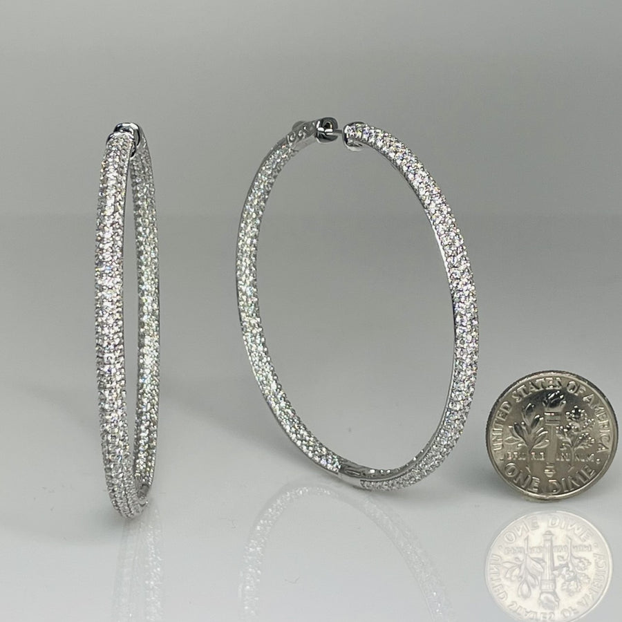 14K White Gold Pave Diamond Hoop Earrings 5.50ct