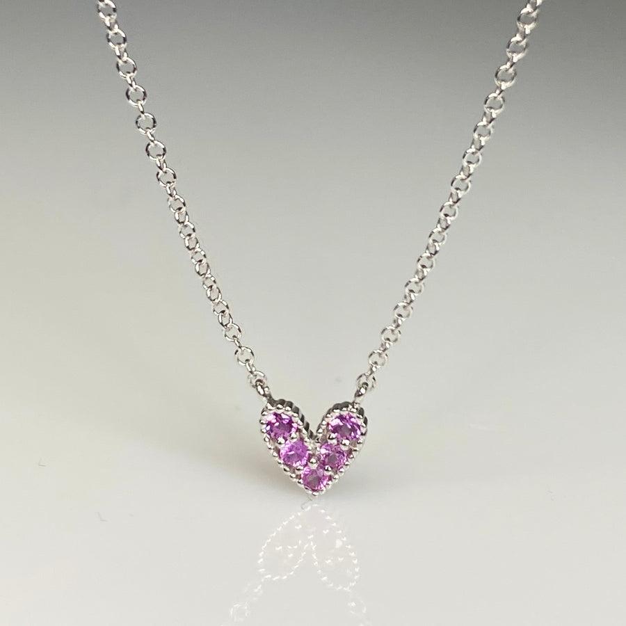 14K White Gold Pink Sapphire Heart Necklace 0.14ct