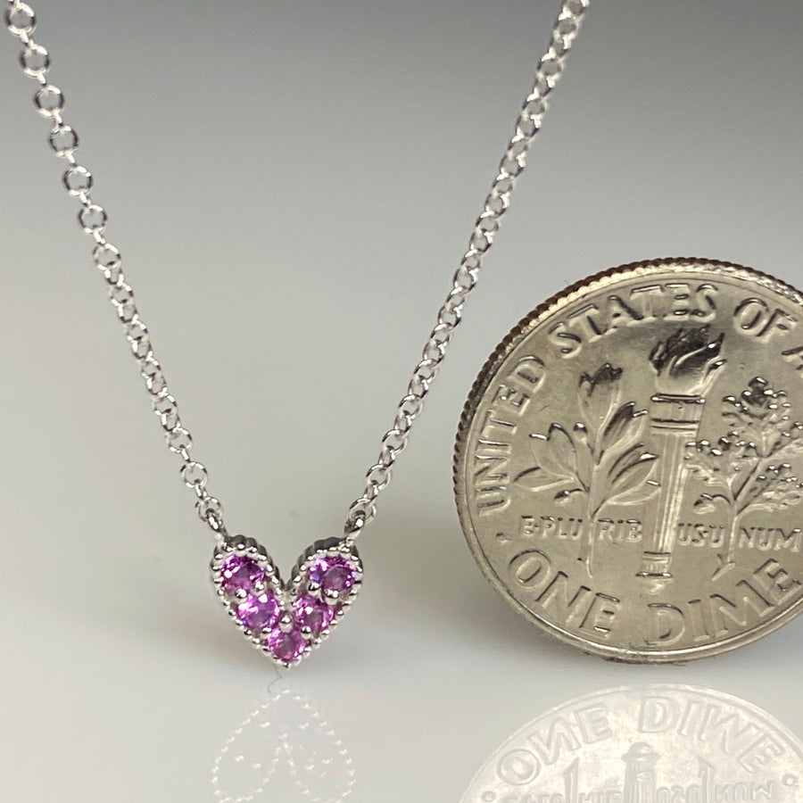 14K White Gold Pink Sapphire Heart Necklace 0.14ct
