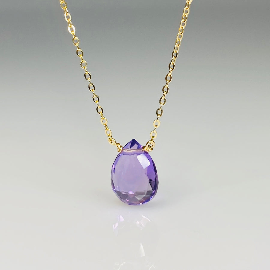 14K Yellow Gold Purple Quartz Drop Necklace 8x10mm