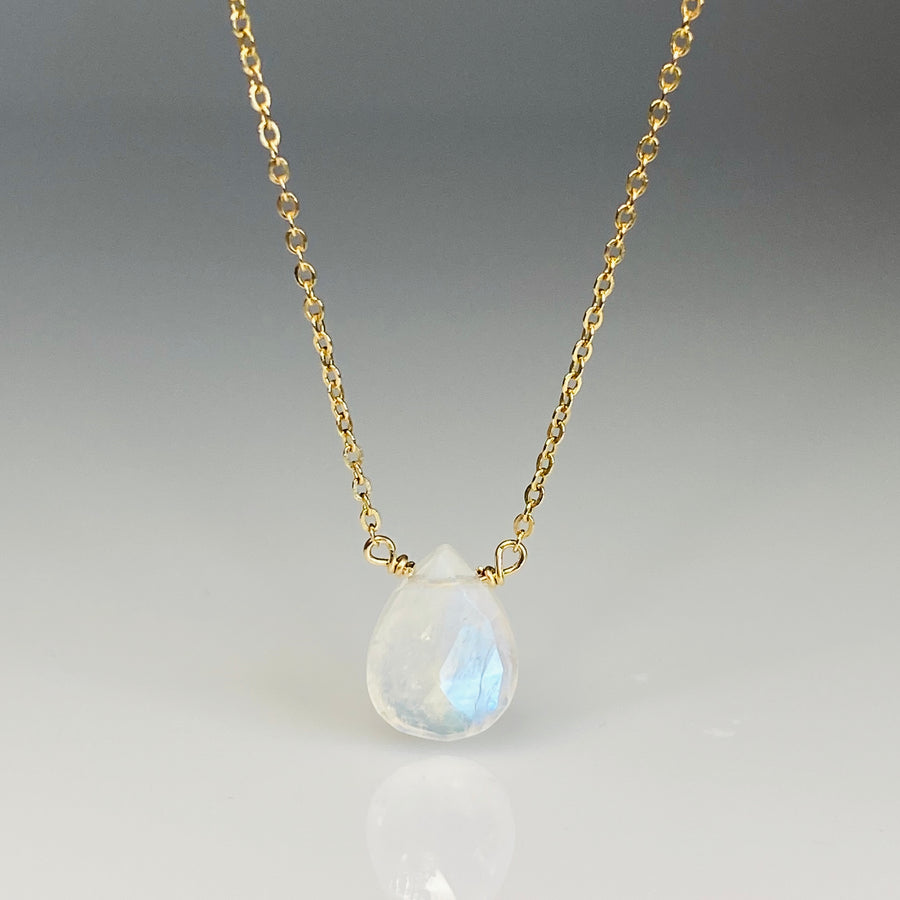 Rainbow Moonstone Drop Necklace 8x10mm