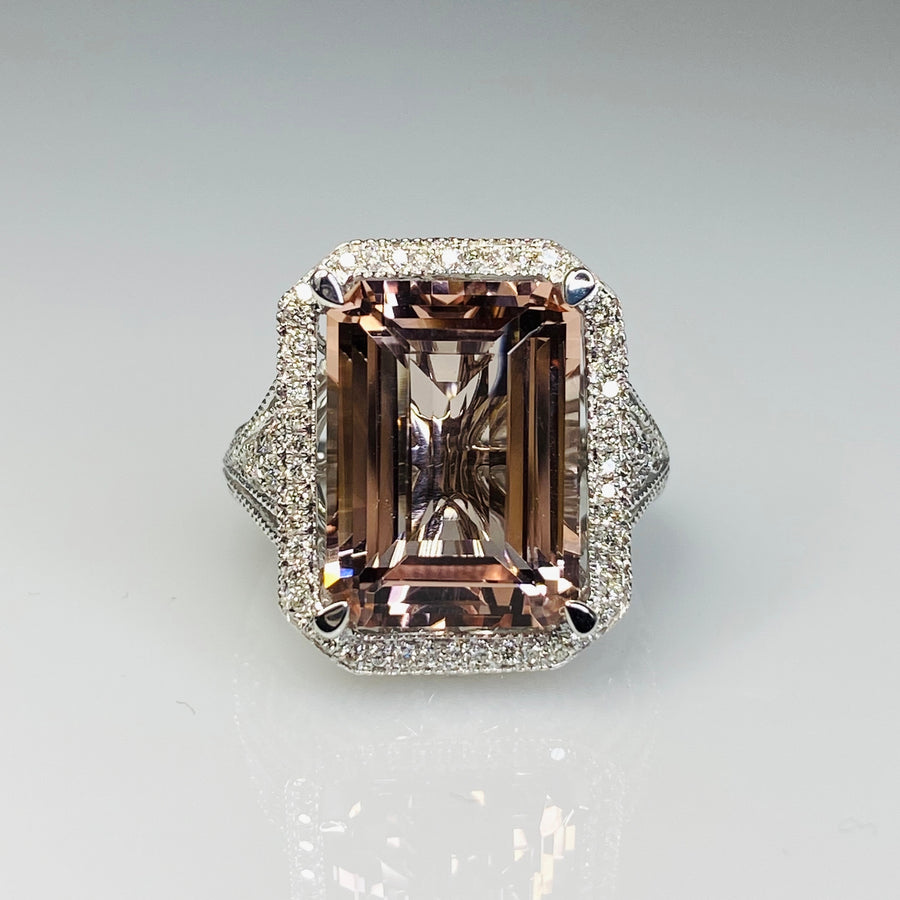 14K White Gold Morganite Diamond Ring 8.86ct