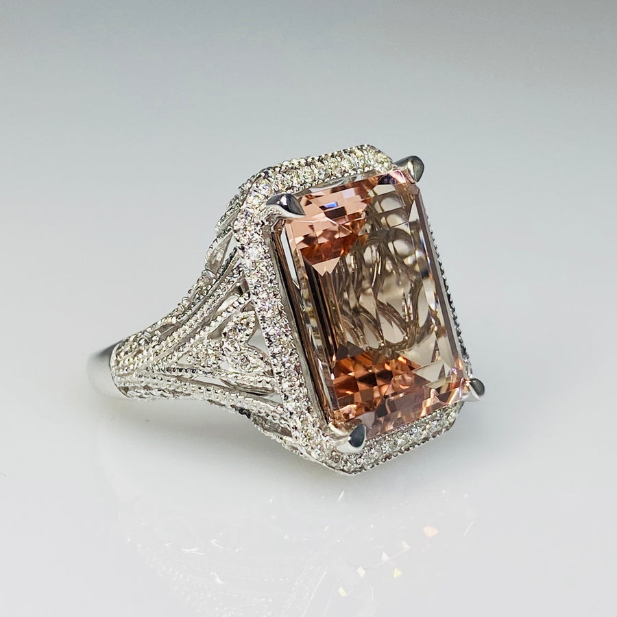 14K White Gold Morganite Diamond Ring 8.86ct