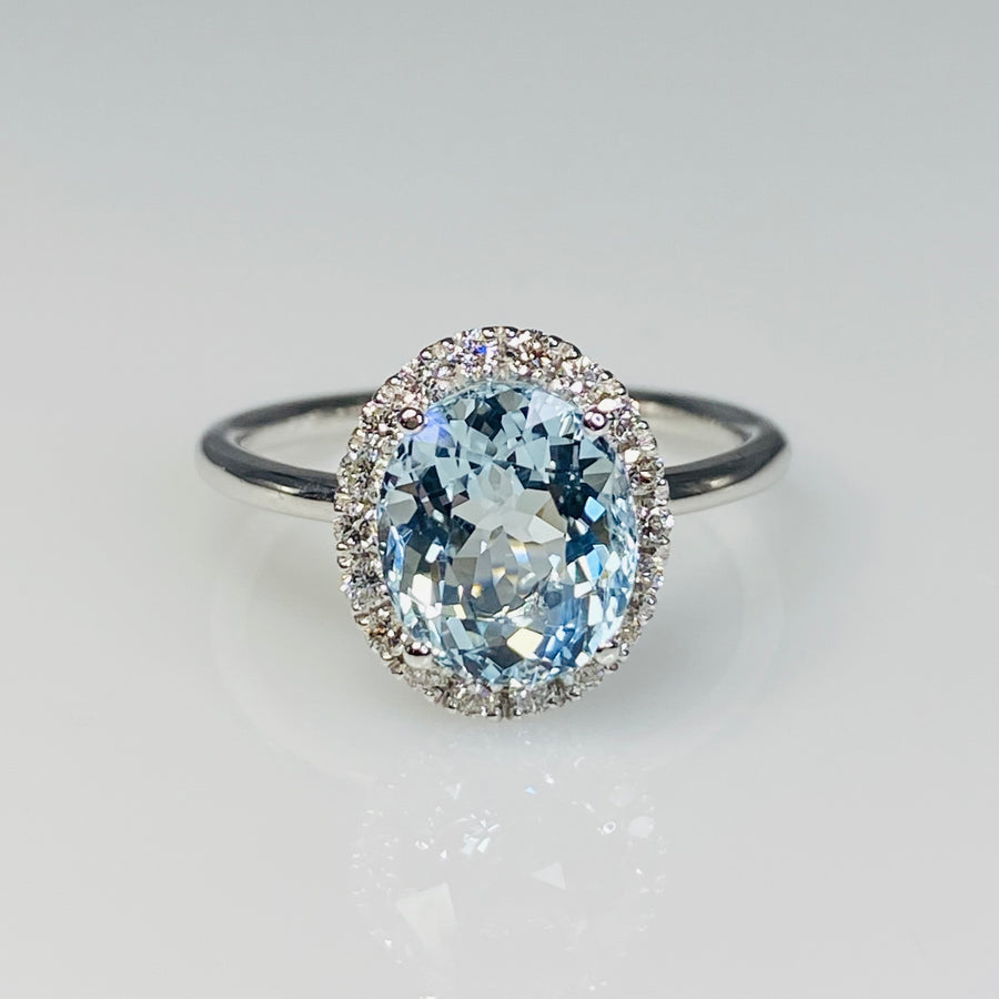 14K White Gold Santa Maria Aquamarine Diamond Ring 2.20/0.25ct