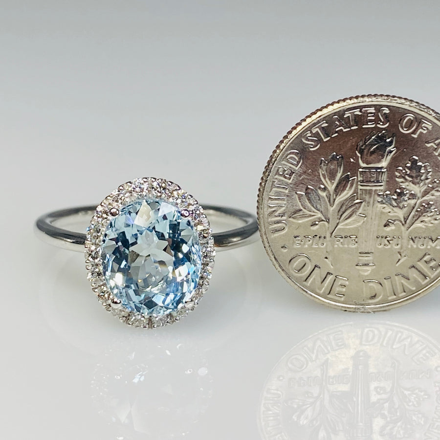 14K White Gold Santa Maria Aquamarine Diamond Ring 2.20/0.25ct