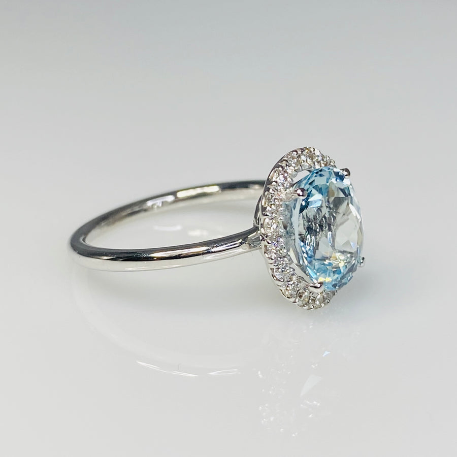 14K White Gold Santa Maria Aquamarine Diamond Ring 2.20/0.25ct