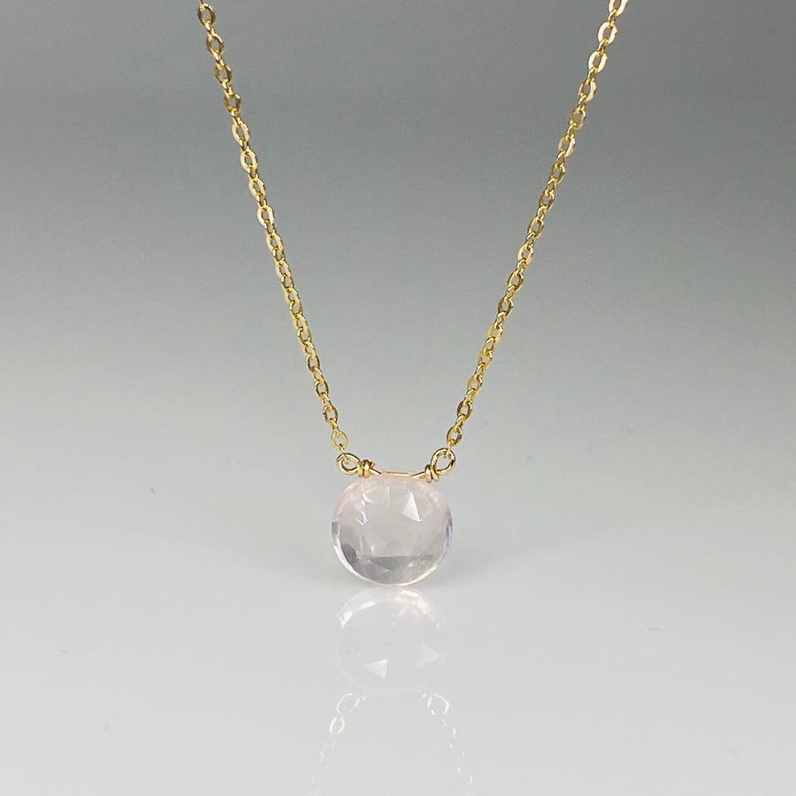 Round Rose Cut Rose Quartz Necklace 8mm