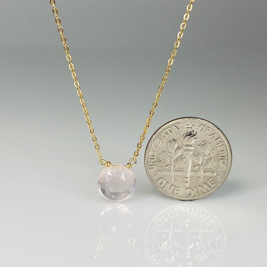 14K Yellow Gold Round Rose Cut Rose Quartz Necklace 8mm