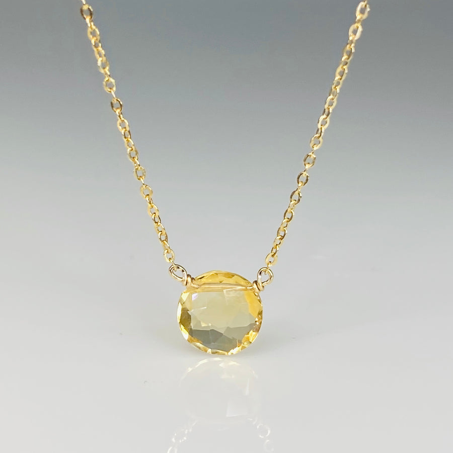14K Yellow Gold Round Rose Cut Citrine Necklace 8mm