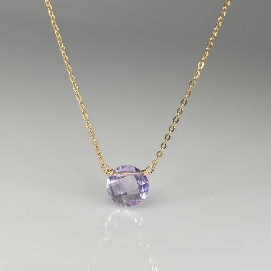 Round Rose Cut Pink Amethyst Necklace 8mm