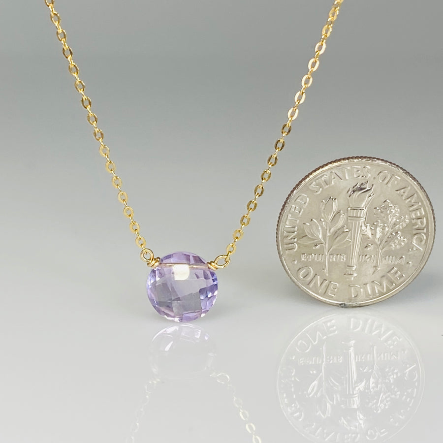 14K Yellow Gold Round Rose Cut Pink Amethyst Necklace 8mm