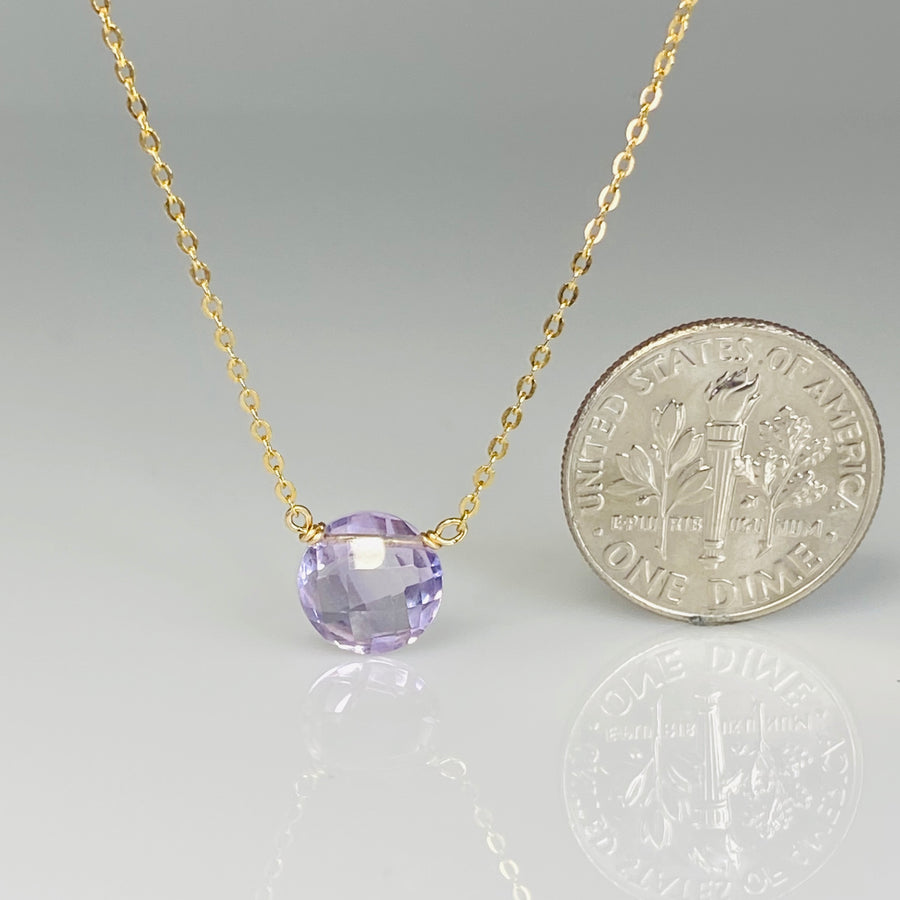 Round Rose Cut Pink Amethyst Necklace 8mm