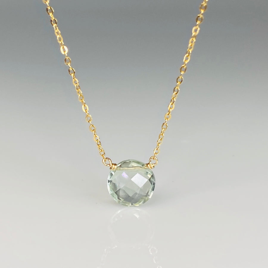 Round Rose Cut Green Amethyst Necklace 8mm