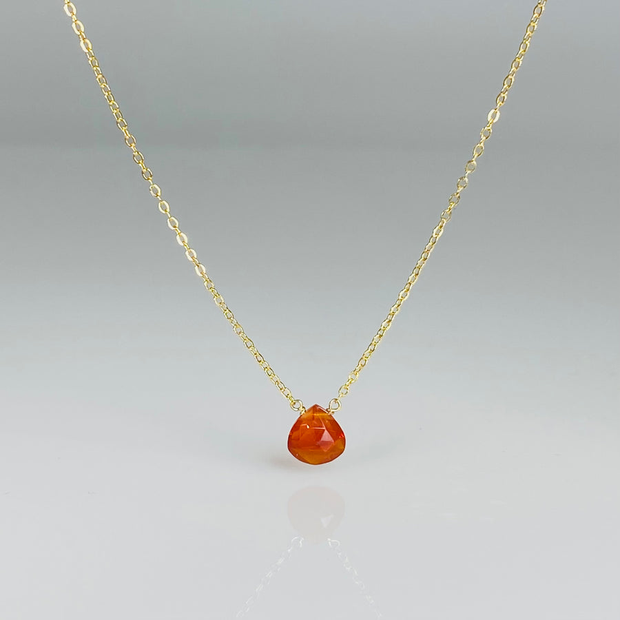 14K Yellow Gold Dark Mexican Fire Opal Drop Necklace 7mm