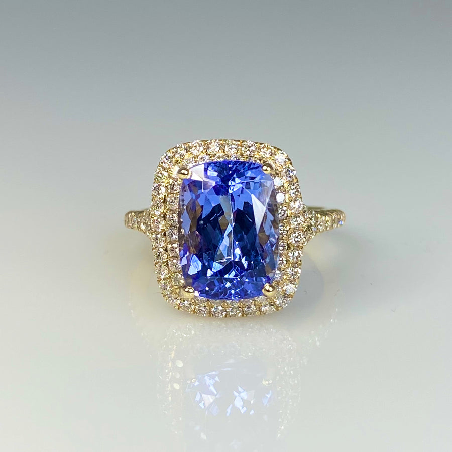 14K Yellow Gold Tanzanite Diamond Ring 5.30ct/0.76ct