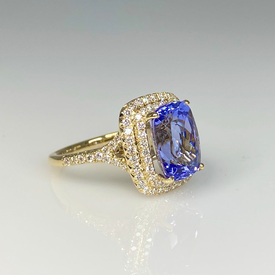 14K Yellow Gold Tanzanite Diamond Ring 5.30ct/0.76ct