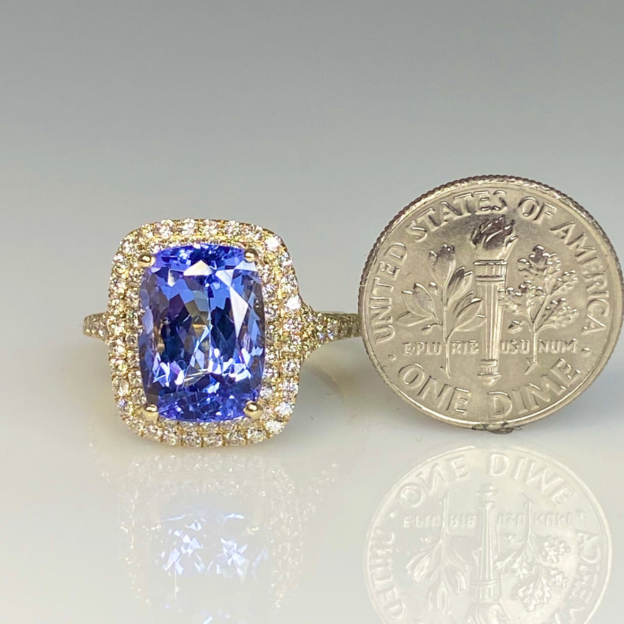 14K Yellow Gold Tanzanite Diamond Ring 5.30ct/0.76ct