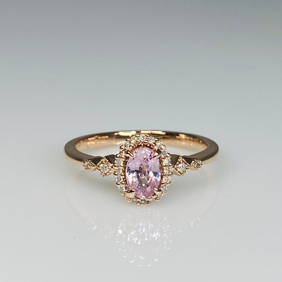 14K Rose Gold Pink Sapphire Diamond Ring 0.53ct/0.10ct