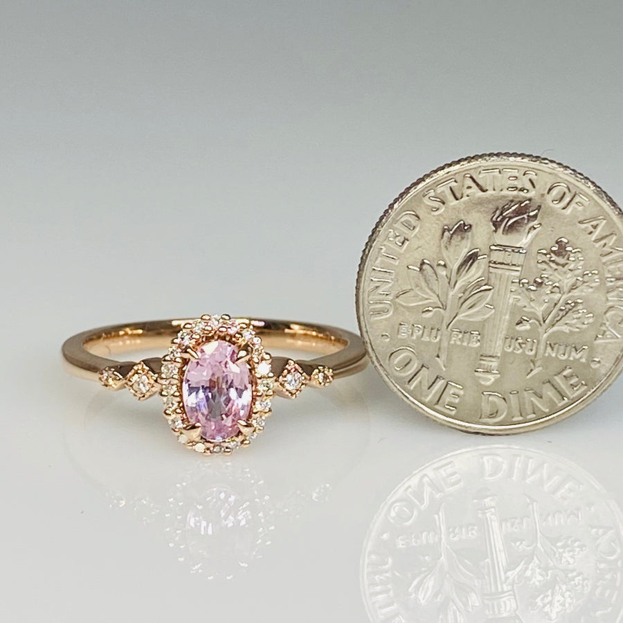 14K Rose Gold Pink Sapphire Diamond Ring 0.53ct/0.10ct