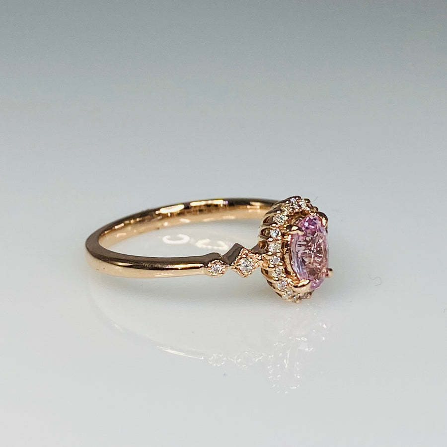 14K Rose Gold Pink Sapphire Diamond Ring 0.53ct/0.10ct