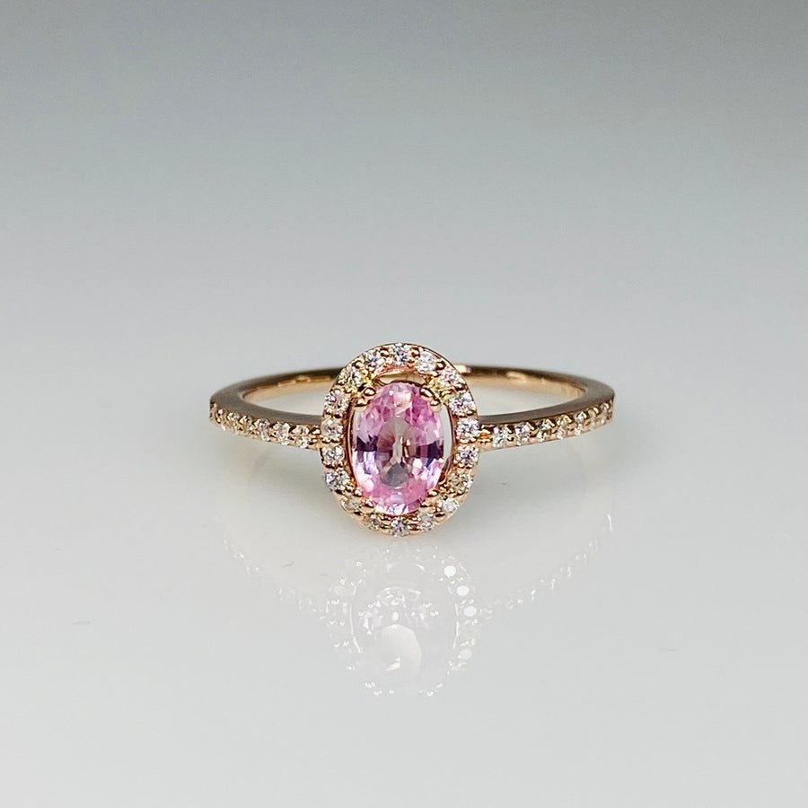 14K Rose Gold Pink Sapphire Diamond Ring 0.65ct/0.16ct