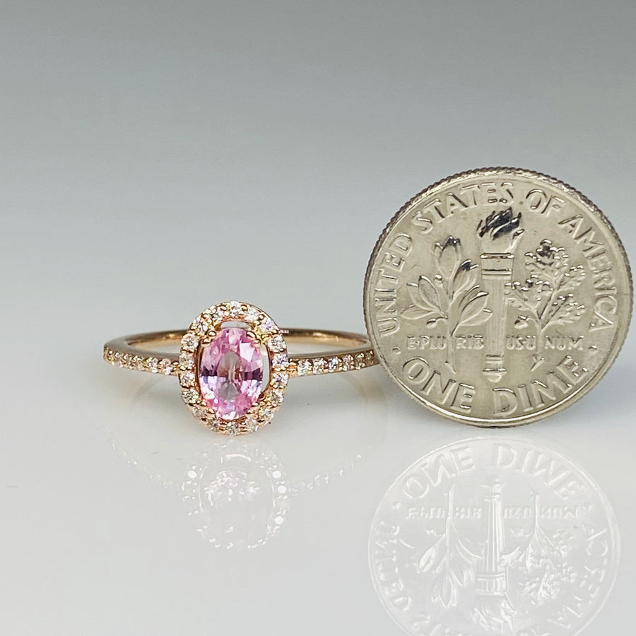 14K Rose Gold Pink Sapphire Diamond Ring 0.65ct/0.16ct