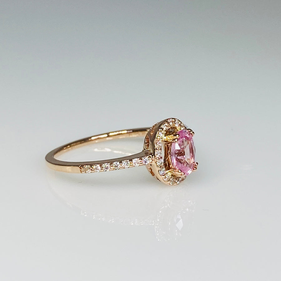 14K Rose Gold Pink Sapphire Diamond Ring 0.65ct/0.16ct