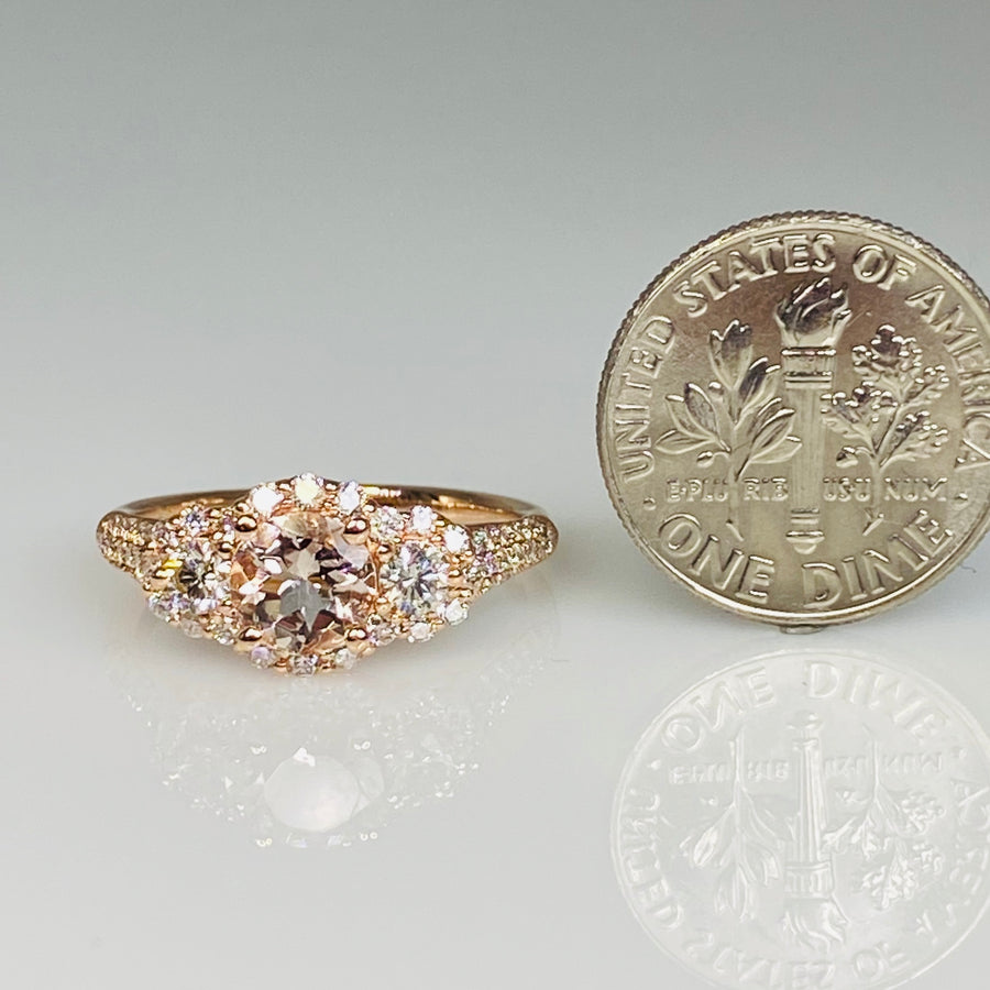 14K Rose Gold Morganite and Diamond Trinity Ring 0.65ct/0.64ct