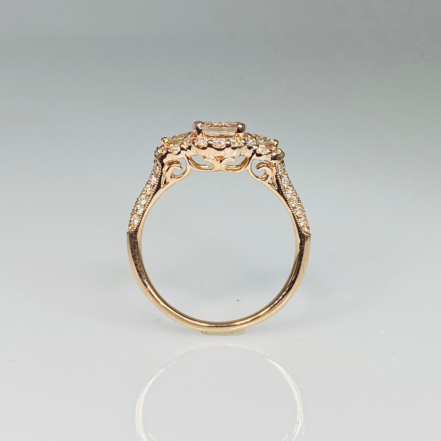 14K Rose Gold Morganite and Diamond Trinity Ring 0.65ct/0.64ct