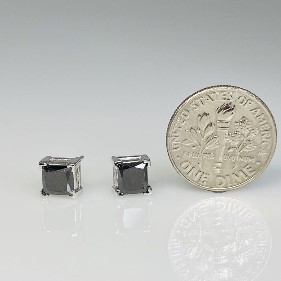 14K White Gold Princess Cut Black Diamond Stud Earrings 1.71ct