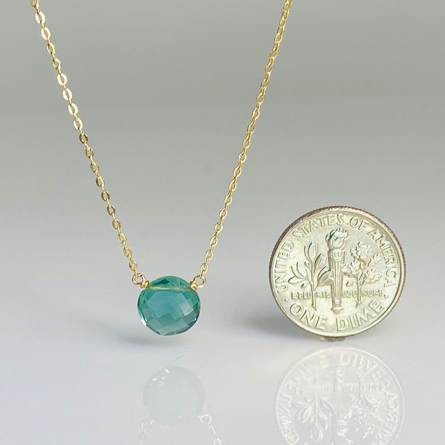 14K Yellow Gold Emerald Quartz Round Drop Necklace 7mm