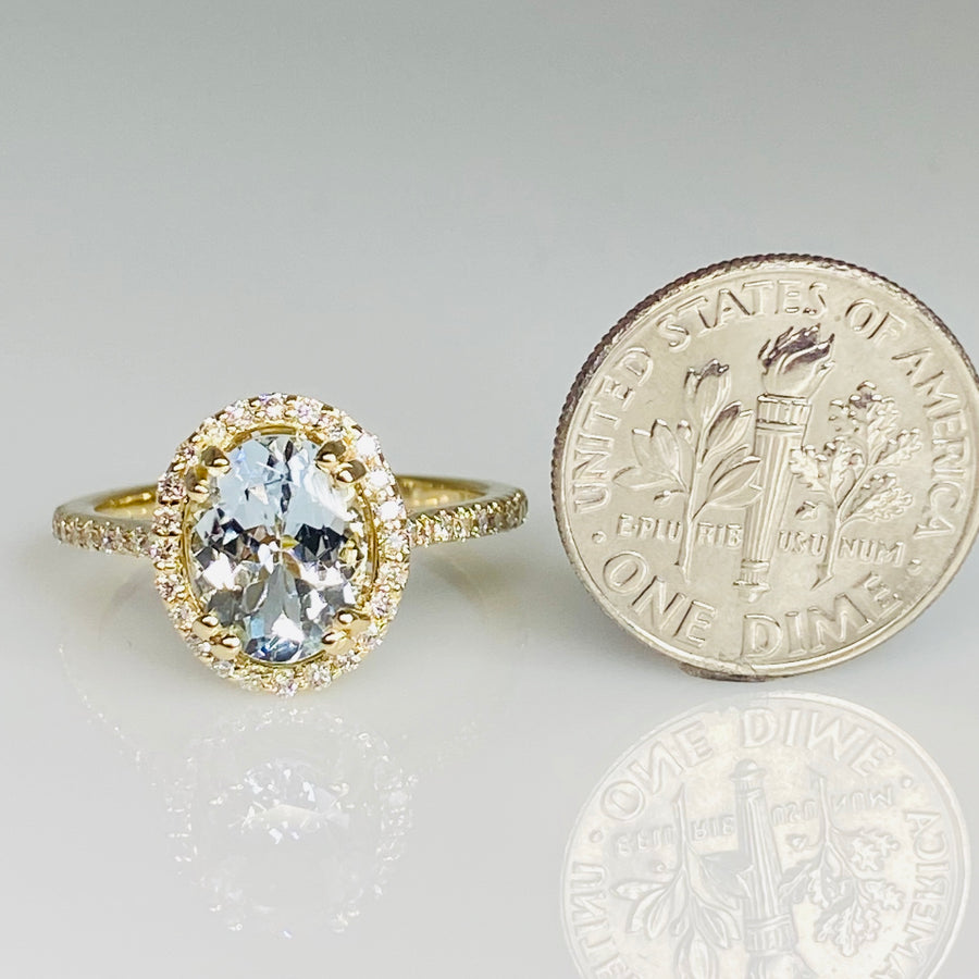 14K Yellow Gold Aquamarine Diamond Ring 1.53/0.32ct