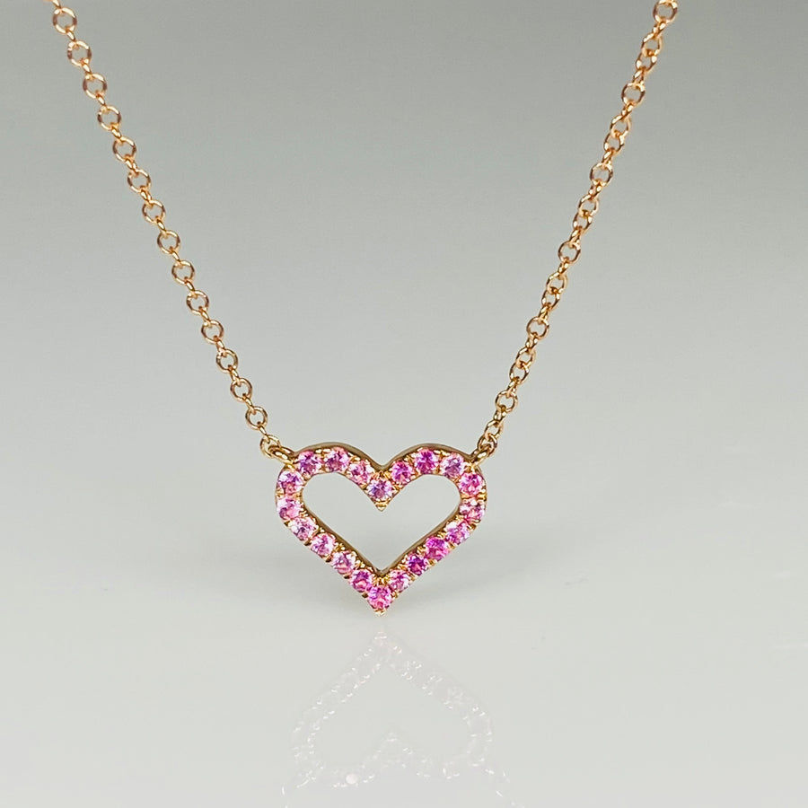 14K Rose Gold Pink Sapphire Heart Necklace 0.23ct