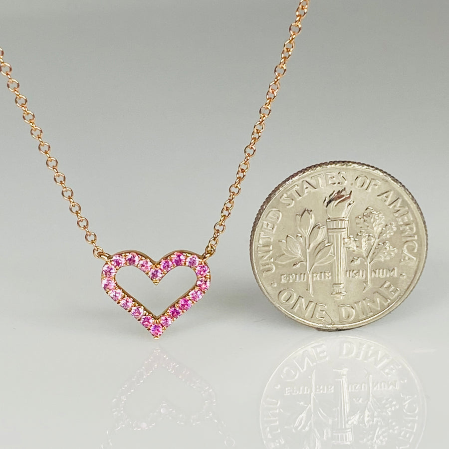 14K Rose Gold Pink Sapphire Heart Necklace 0.23ct