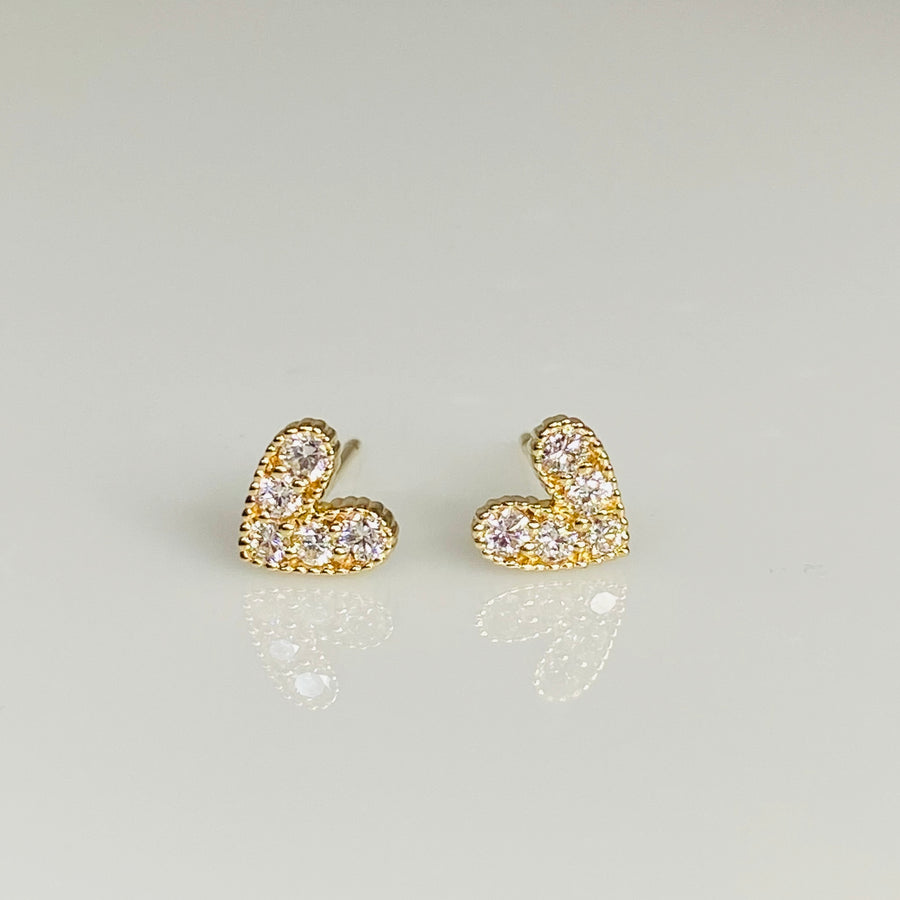 14K Yellow Gold White Diamond Heart Earrings 0.25ct