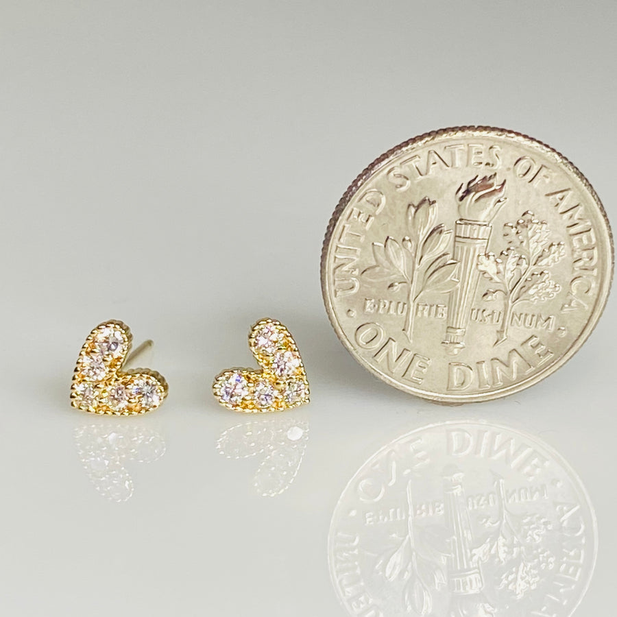 14K Yellow Gold White Diamond Heart Earrings 0.25ct