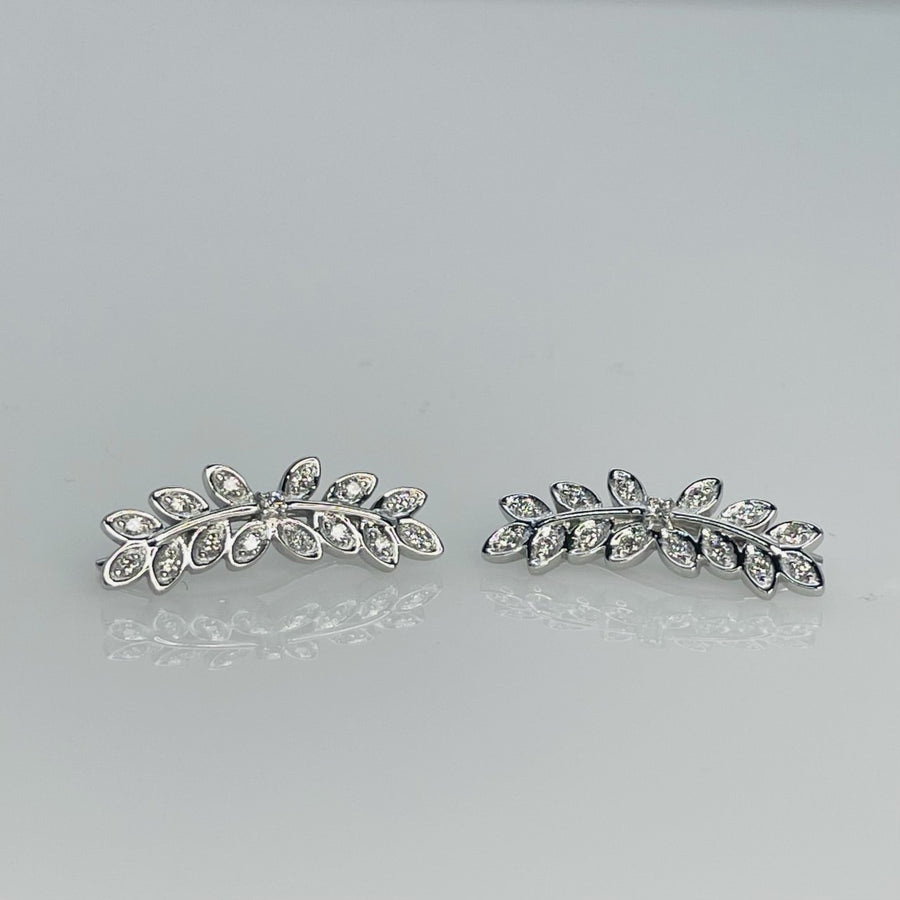 14K White Gold Diamond Fern Climber Earrings 0.30ct