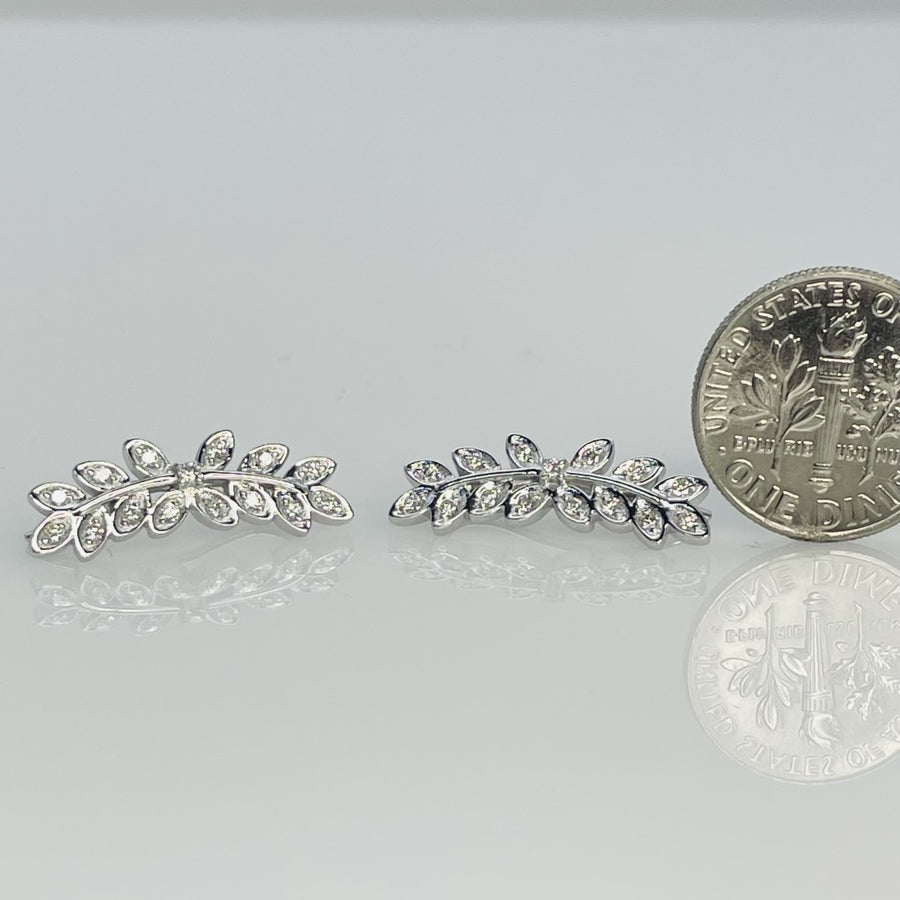 14K White Gold Diamond Fern Climber Earrings 0.30ct