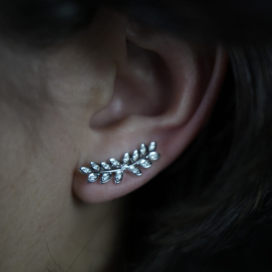 14K White Gold Diamond Fern Climber Earrings 0.30ct