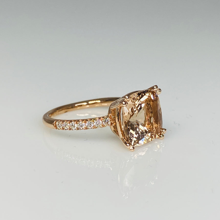 14K Rose Gold Morganite Diamond Ring 3.30/0.21ct