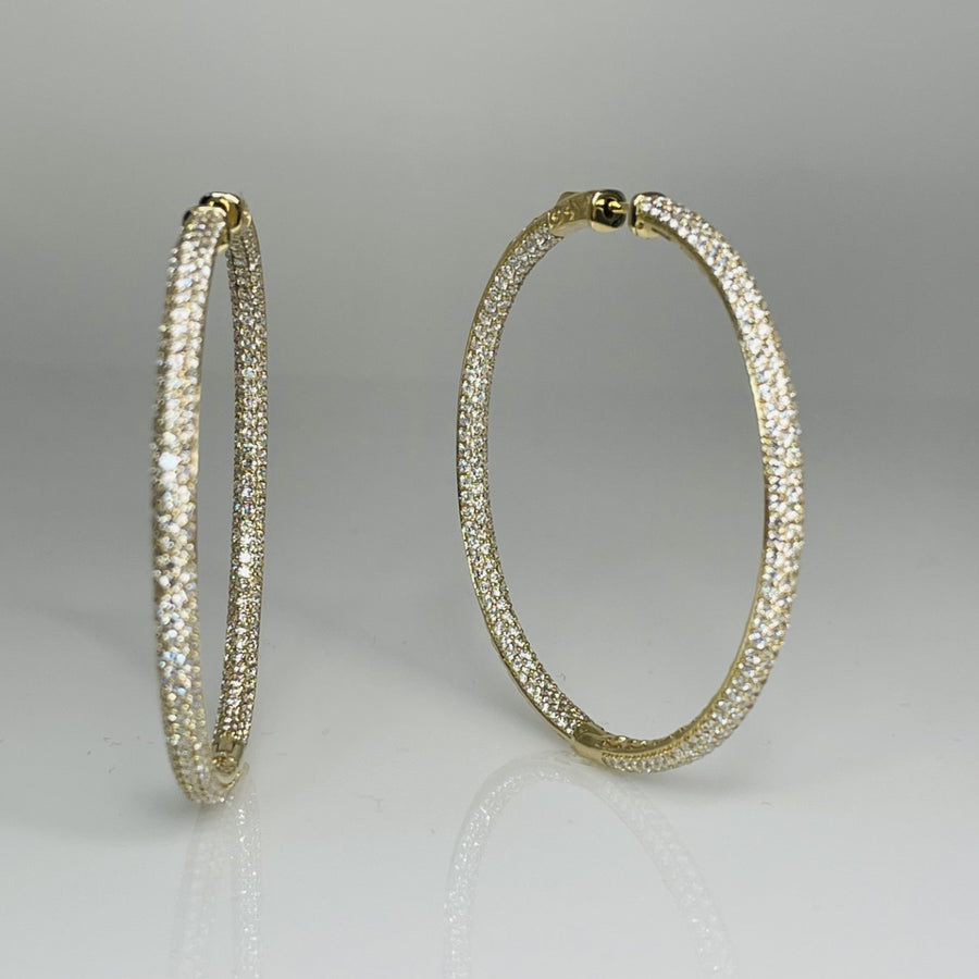 14K Yellow Gold Pave Diamond Hoop Earrings 5.50ct