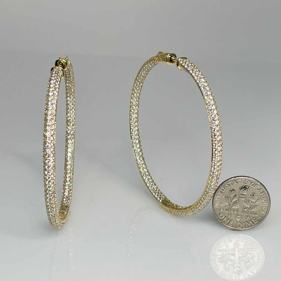 14K Yellow Gold Pave Diamond Hoop Earrings 5.50ct