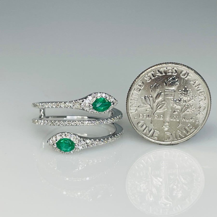 14K White Gold Emerald Diamond Snake Ring 0.27/0.25ct